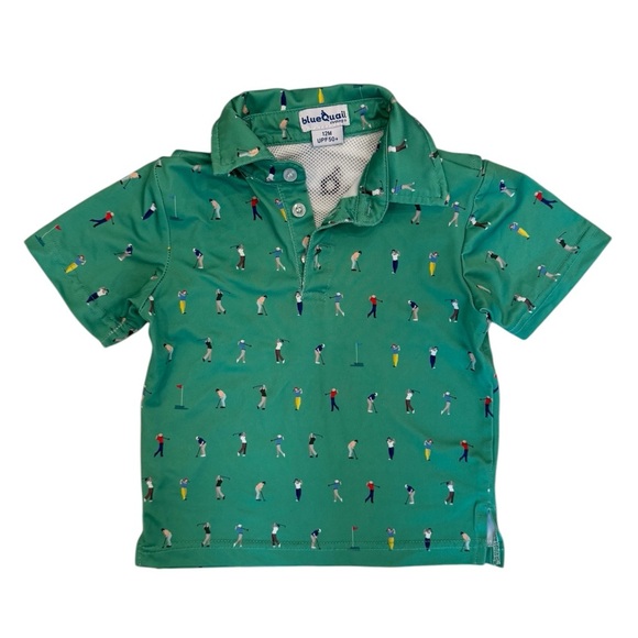 Blue Quail Green Golfer Print Polo Athletic Material - Picture 1 of 7